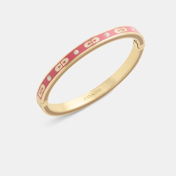 NWT Coach Outlet Kissing Signature Enamel Hinged Bangle - Picture 2 of 4